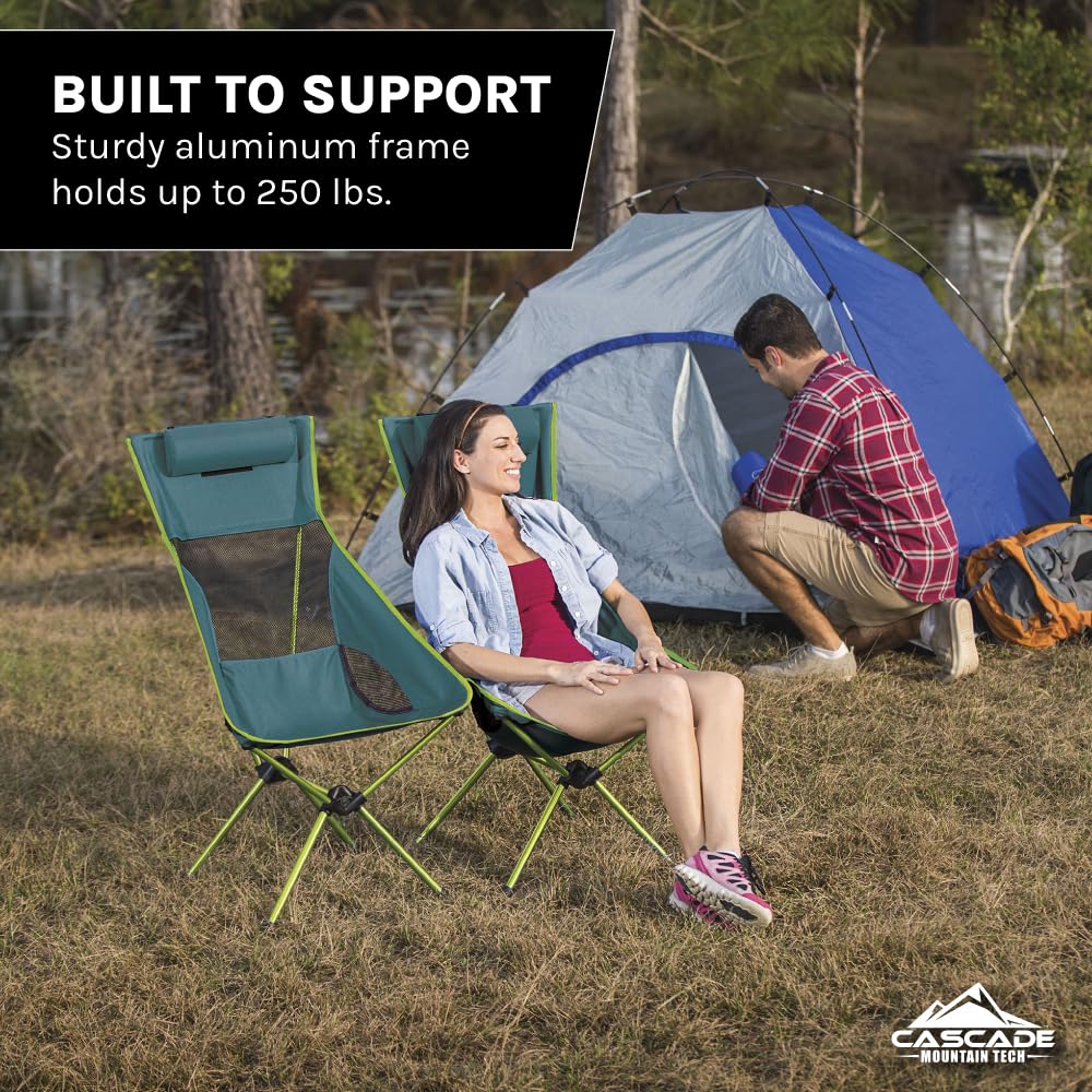 Cascade Mountain Tech - Silla de Campamento – Respaldo Alto Ultraligero para mochileros, Camping, Eventos Deportivos, Playa y picnics con Bolsa de Transporte