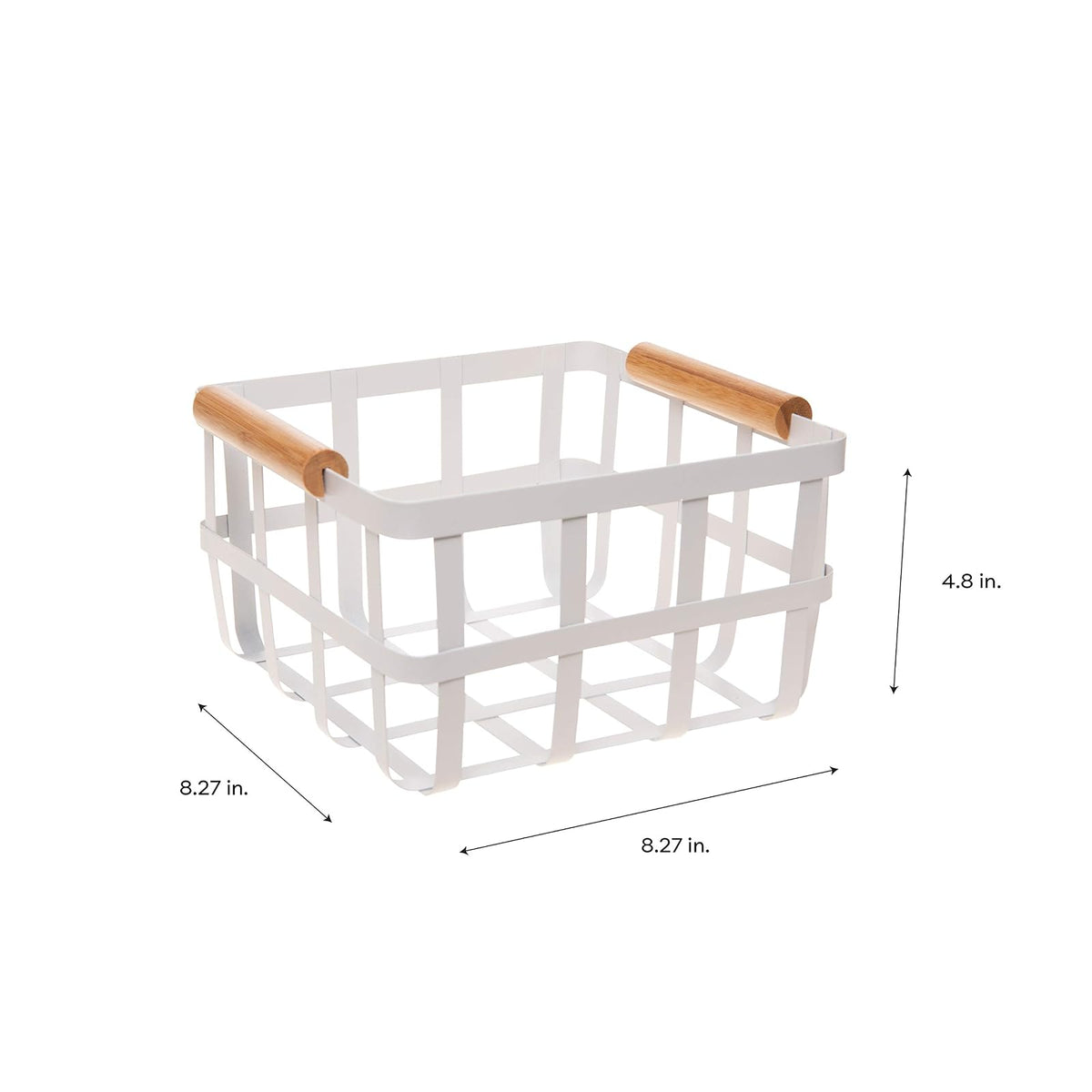 Simplify - Cesta Cuadrada de Metal con Asas de bambú, tamaño Mediano, Cesta de Alambre Estilo Granja | Organizador del hogar, Decorativo, rústico, Blanco