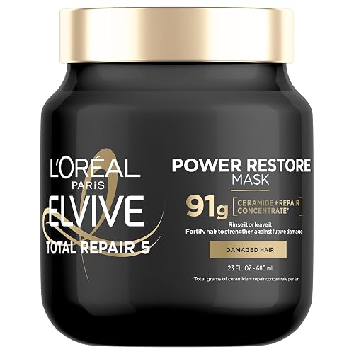 L'Oreal Paris Elvive Total Repair 5 Power Restore Tratamiento multiusos con 91 g de concentrado de reparación con proteína por frasco, 23 fl oz