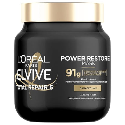 L'Oreal Paris Elvive Total Repair 5 Power Restore Tratamiento multiusos con 91 g de concentrado de reparación con proteína por frasco, 23 fl oz