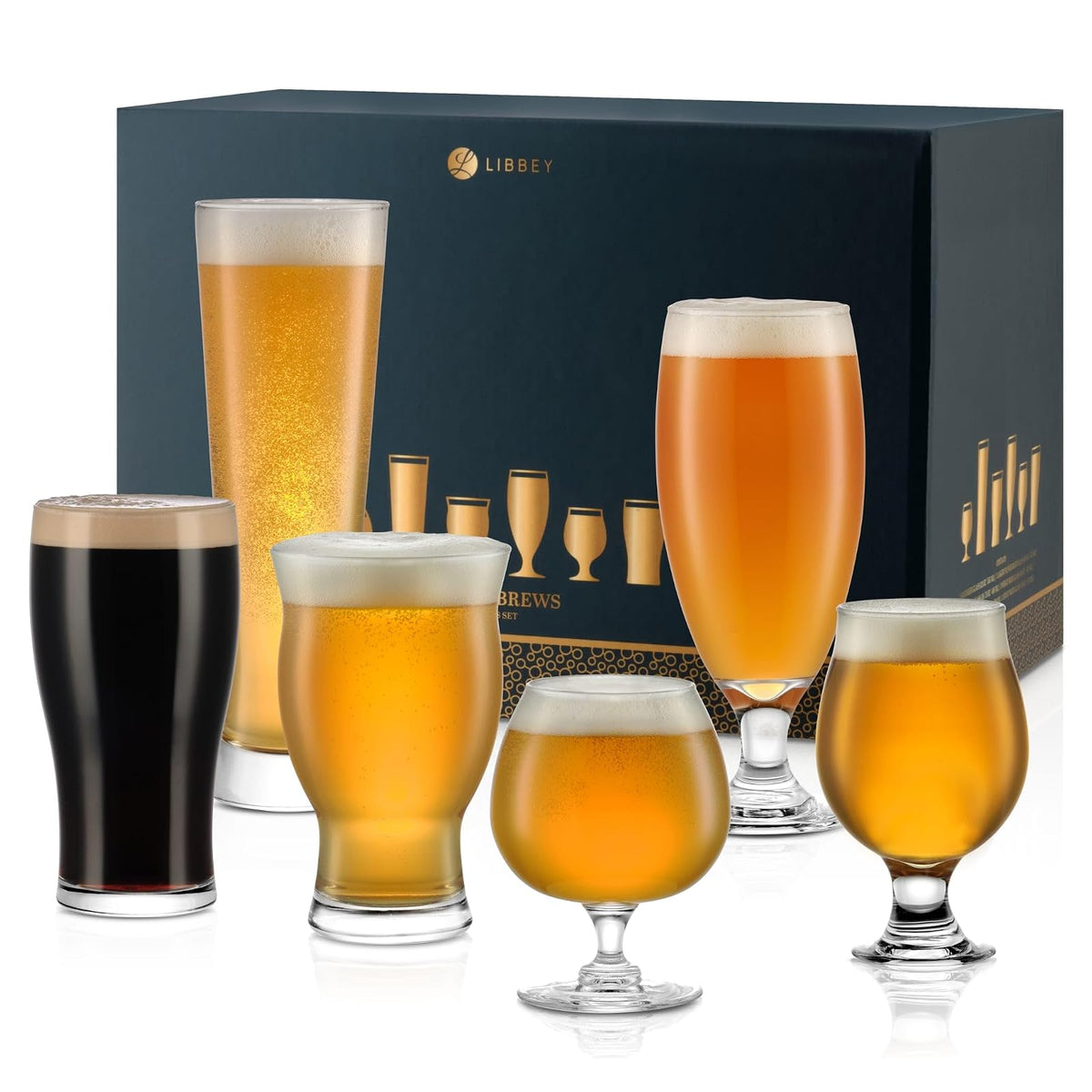 Libbey - Vasos de Cerveza Variados, Versátiles, Premium, para Pilsner, Stout, Lager, IPA y más, Set de 6, Vidrio, 16.75 Onzas