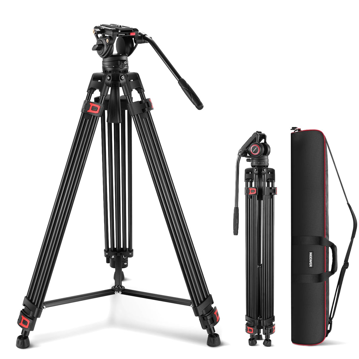 NEEWER Trípode de Vídeo Profesional de 74 "con Cabeza Fluida, Placa QR Compatible con dji RS Gimbals, Trípode de Cámara Resistente con Mango Telescópico Base Rscalada, Carga Máxima 8kg, TP74