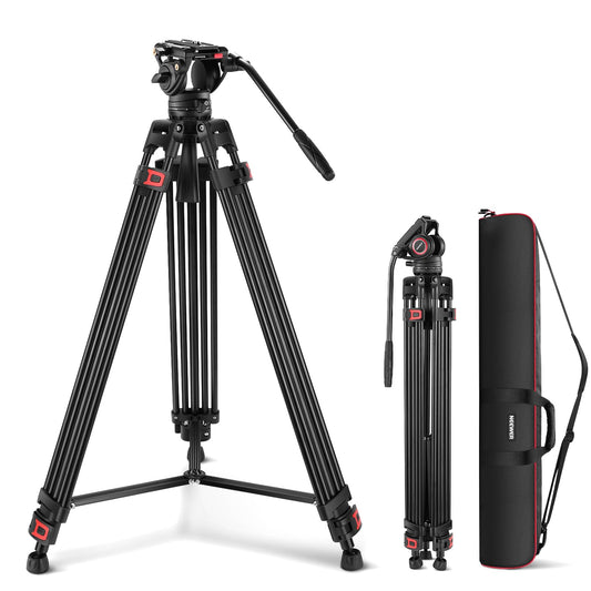 NEEWER Trípode de Vídeo Profesional de 74 "con Cabeza Fluida, Placa QR Compatible con dji RS Gimbals, Trípode de Cámara Resistente con Mango Telescópico Base Rscalada, Carga Máxima 8kg, TP74