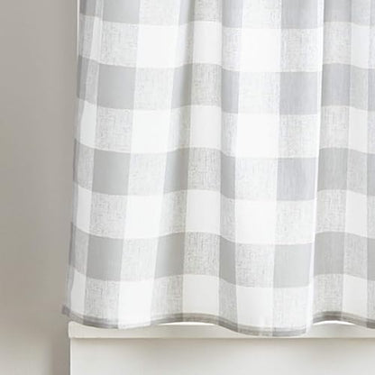 Curtain Works Country - Cortinas rústicas Modernas para Cocina, diseño de búfalo a Cuadros y Cenefa de café, Juego de 3 Piezas, 36 Pulgadas, Color Gris Blanco