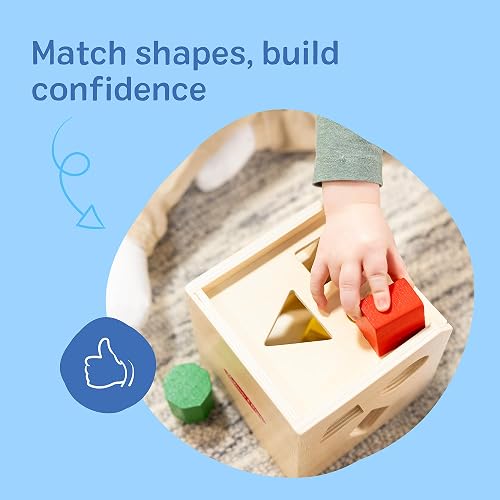 Melissa & Doug Cubo Clasificador de Formas, Juguete de Madera, Juguete Clásico de Desarrollo, Piezas Fáciles de Agarrar (12 Piezas)