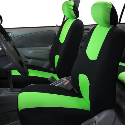 FH GROUP FH-FB050217 Three Row Set Flat Cloth Car Seat Covers (4 Bucket Covers, 1 Solid Bench Cover), Green/Black Color - Fit Most Car, Truck, SUV, or Van
