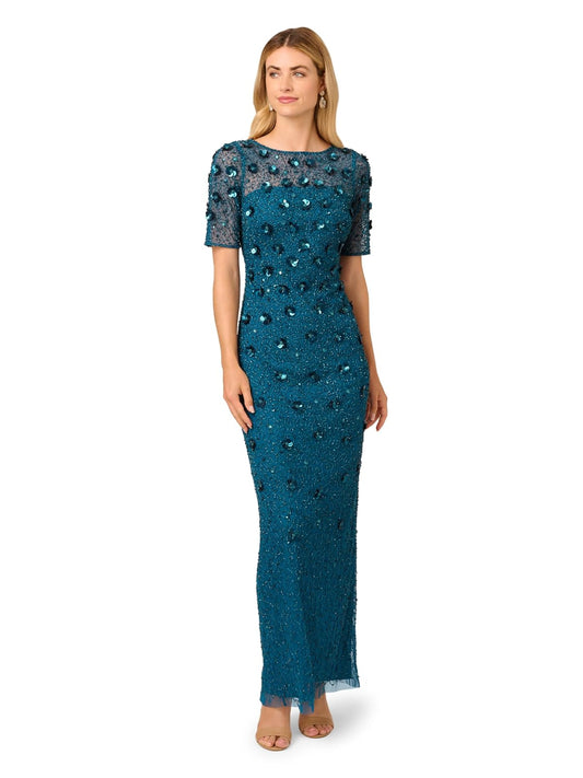 Adrianna Papell Beaded Long 3D Floral Dress Vestido para ocasión Especial Mujer