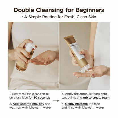 SKIN1004 Centella Double Cleansing Duo, Cleansing Oil 6.76 fl.oz & Ampoule Foam Cleanser 4.23 fl.oz, Korean Gentle Face Cleanser Gift Set, Makeup Remover with Madagascar Centella, Korean Skincare