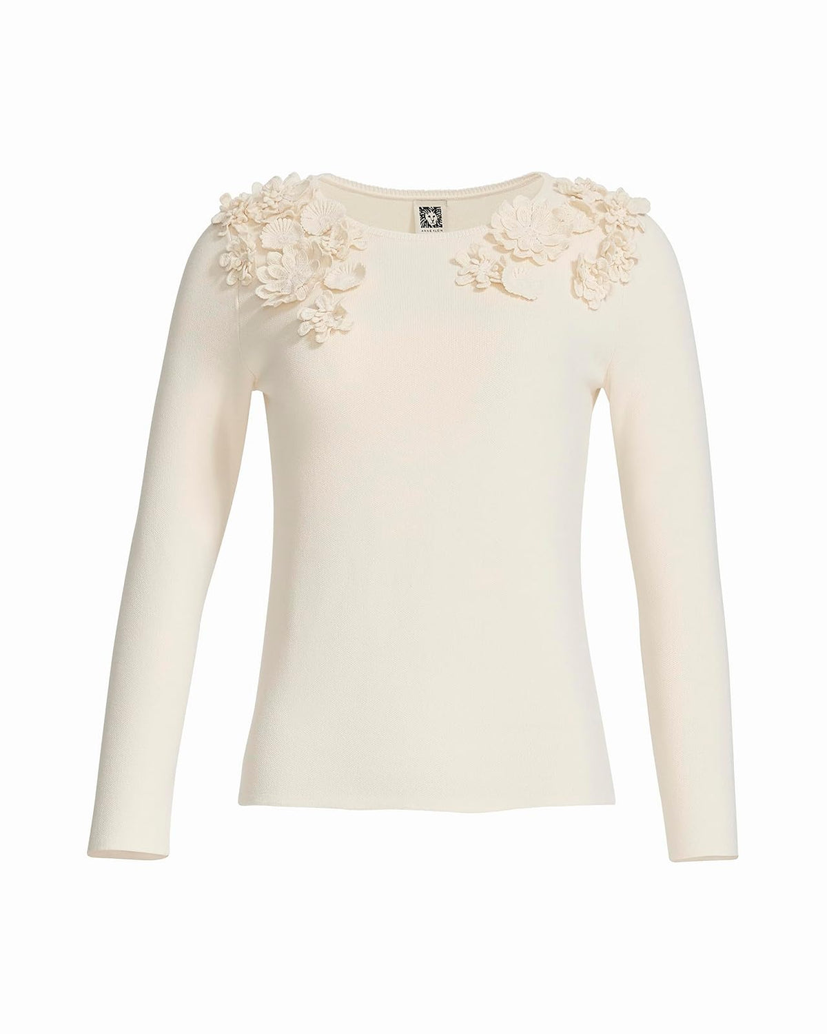Anne Klein - Playera de Manga Larga con Adornos Florales para Mujer, Blanco (White Dove)