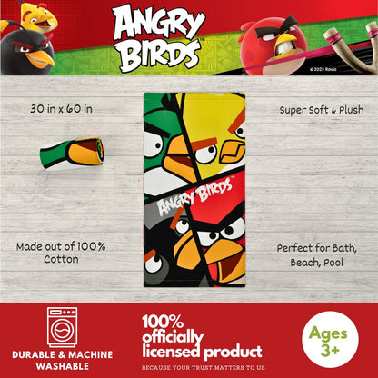 Franco Collectibles Angry Birds - Toalla de baño de algodón súper Suave, 60 x 30 Pulgadas, (Producto 100% con Licencia Oficial)