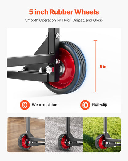 VEVOR Estante para Sillas Plegable, Capacidad de 45 kg, Carrito Resistente para Colgar 10 Sillas, Carrito de Almacenamiento de Metal con Ruedas de Goma, Soporte para Sillas Tipo Empuje, Negro Mate