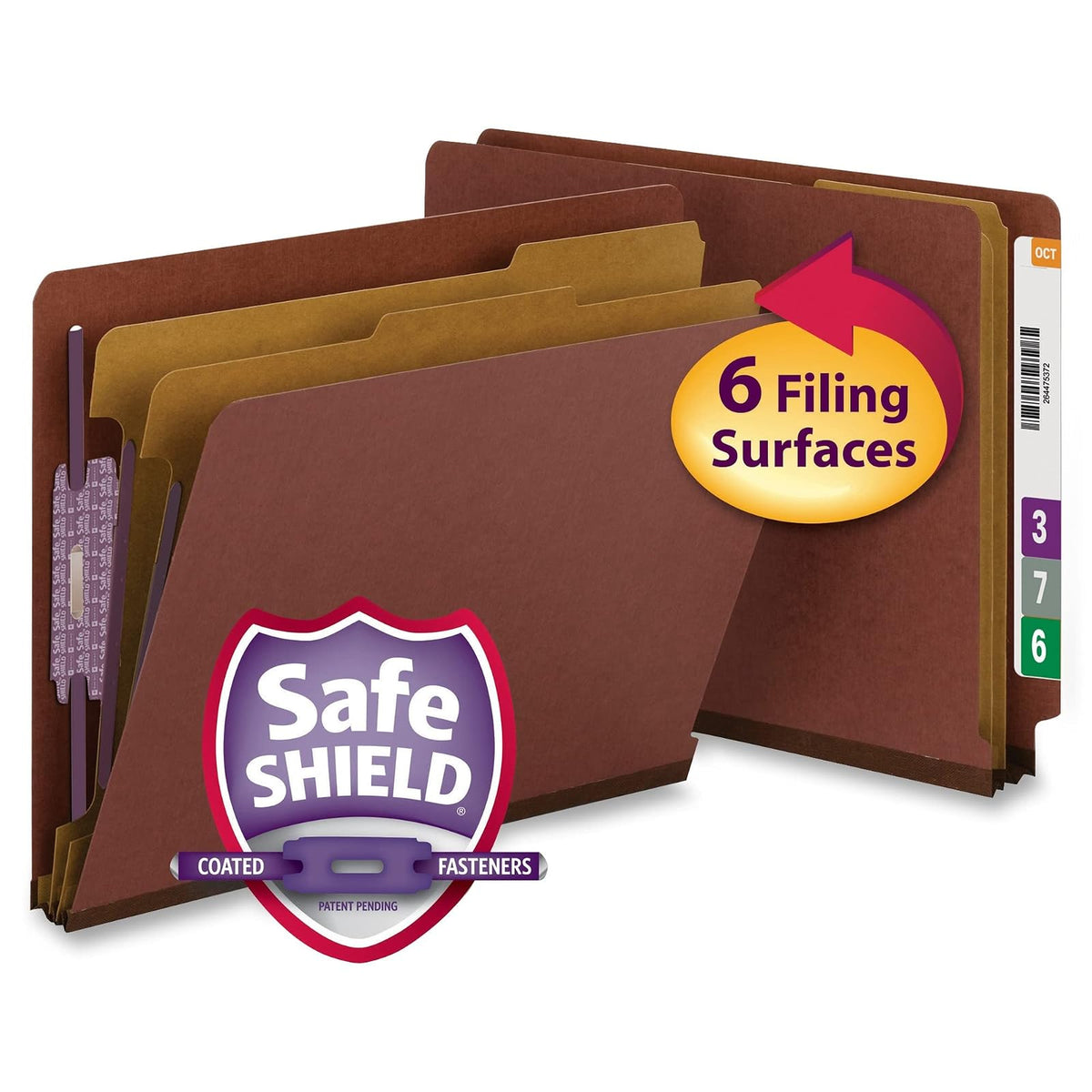 Smead - Carpeta clasificadora con pestañas y cierres SafeSHIELD, 2 divisores, Rojo, Carta