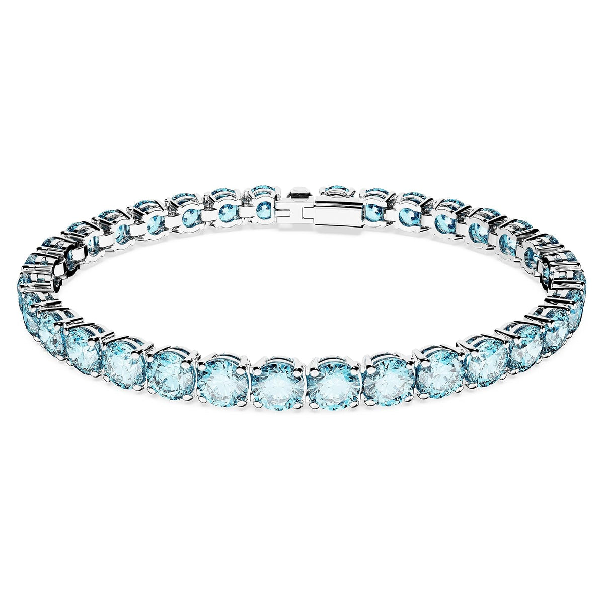 Swarovski Matrix Pulsera de tenis, corte redondo, azul, chapado en rodio