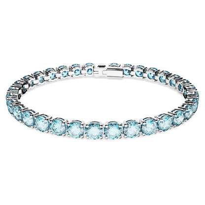 Swarovski Matrix Pulsera de tenis, corte redondo, azul, chapado en rodio