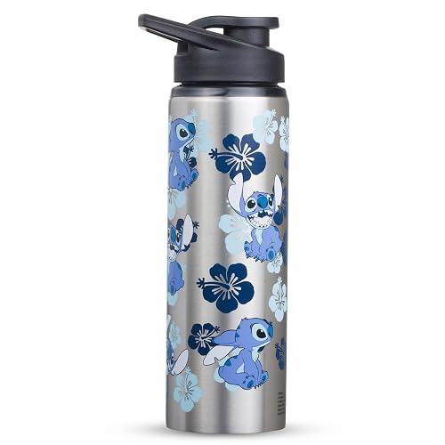 Silver Buffalo - Botella de agua de acero inoxidable LO0189ST Disney Lilo and Stitch, 25 onzas