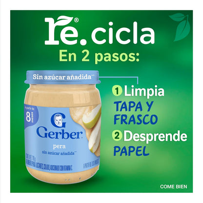 Gerber Papilla Etapa 3, A Partir de 8 Meses, Adicionado con Vitamina C, Pera, Paquete de 12 Frascos de 170 g c/u