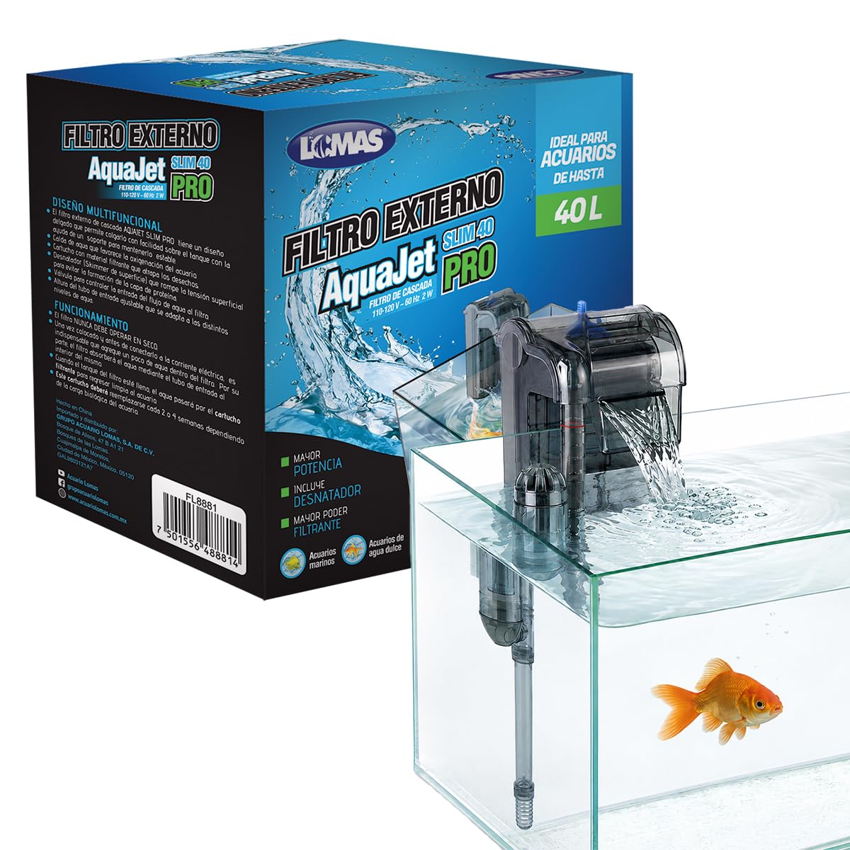 AquaJet Slim Pro Filtro Externo para Acuario - 40 Lt
