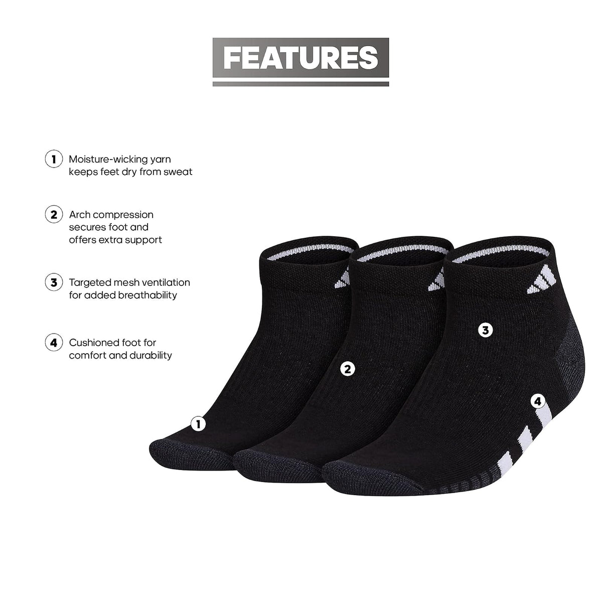 adidas Cushioned Low Cut Socks (3-pair) With Arch Compression Calcetín de corte bajo Hombre