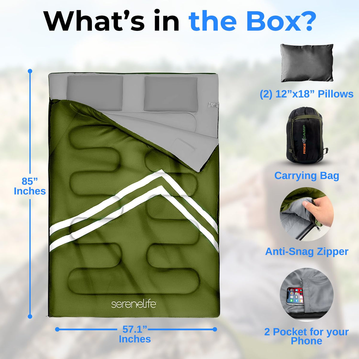 Saco de Dormir para mochilero, Equipo de Campamento, Saco de Dormir Doble para Adultos/Adolescentes con 2 Almohadas, Bolsa – Sacos de Dormir Ligeros a Prueba de Clima al Aire última intervensión,