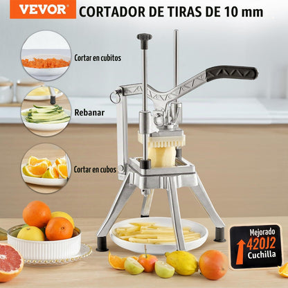 VEVOR - Picador comercial de frutas de verduras de 3/8 pulgadas de hoja profesional de alimentos Kattex cortador de fritura francesa, cortador de cebolla, acero inoxidable para tomate, pimientos