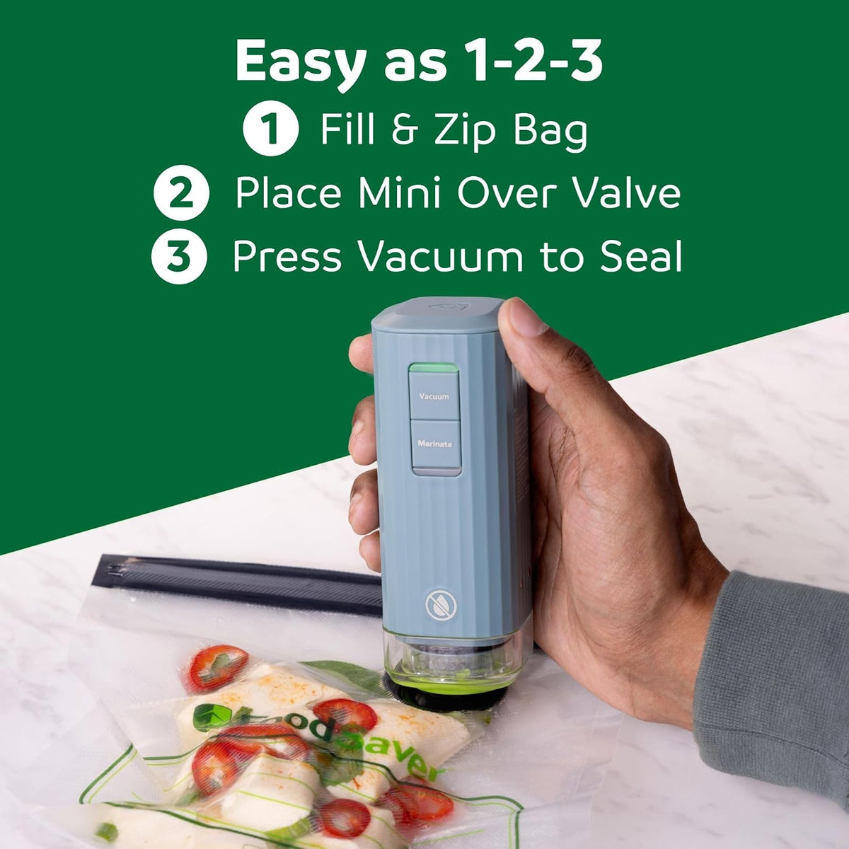 FoodSaver Mini máquina selladora al aspiradora de mano con ajuste marinado y base de carga, selladora al aspiradora de alimentos inalámbrica para congelador, almacenamiento, Sous Vide, preparación de