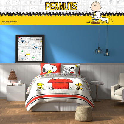 Franco, Charlie Brown & Snoopy Classic - Juego de edredón y sábanas súper Suaves, 5 Piezas, tamaño Matrimonial, Producto Oficial con Licencia.