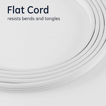 GE 56986 - Cable de extensión plano de 3 tomas, cable de extensión a tierra de 15 pies con múltiples tomas, extensor de toma de corriente de 3 clavijas, enchufe plano, calibre 16 para interiores