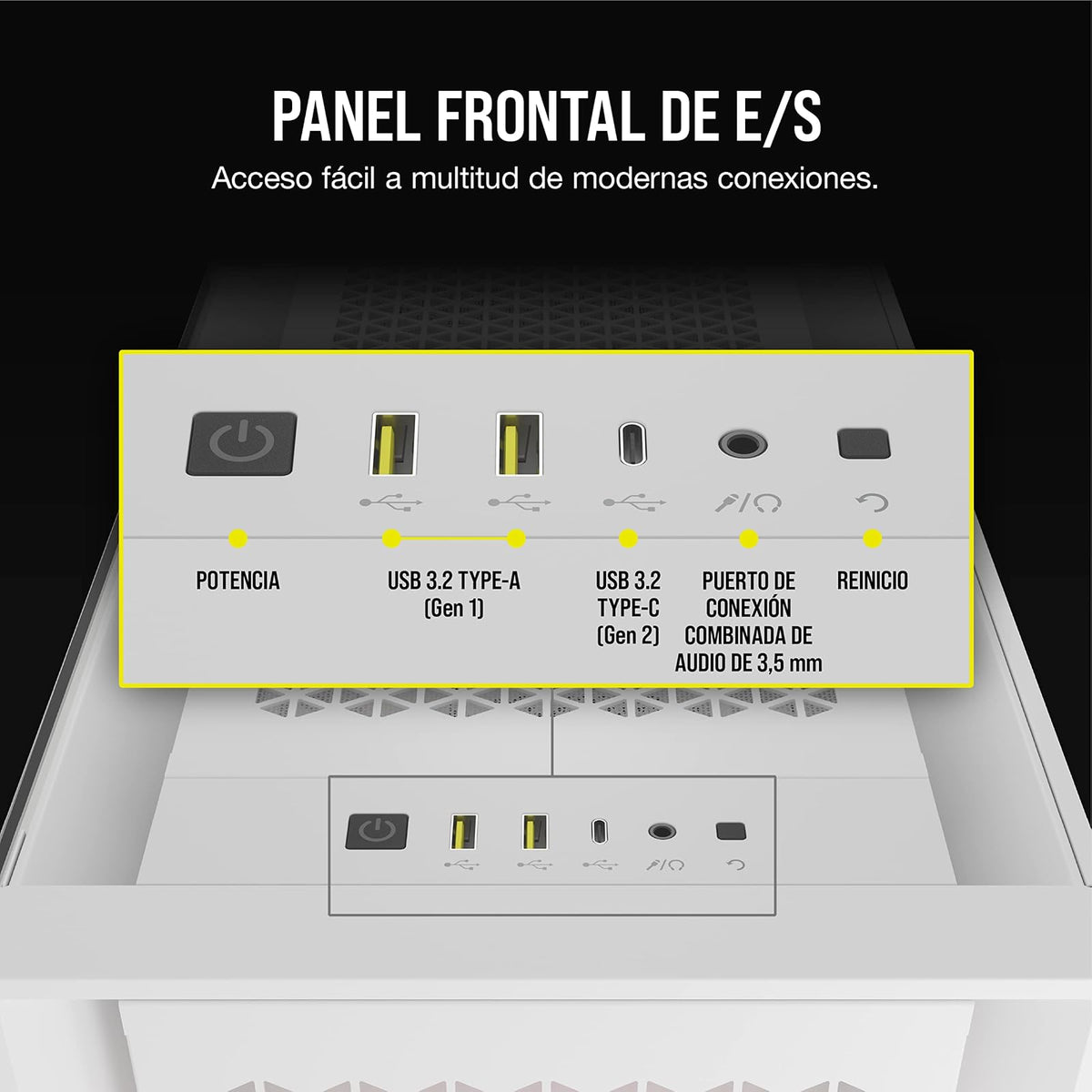 Corsair Semitorre iCUE 5000D RGB Airflow, 3 Ventiladores AF120 RGB Elite - Controlador iCUE Lighting Node Pro - Diseño de Alto Flujo de Aire - Blanco Verdadero