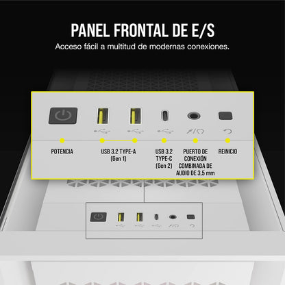 Corsair Semitorre iCUE 5000D RGB Airflow, 3 Ventiladores AF120 RGB Elite - Controlador iCUE Lighting Node Pro - Diseño de Alto Flujo de Aire - Blanco Verdadero