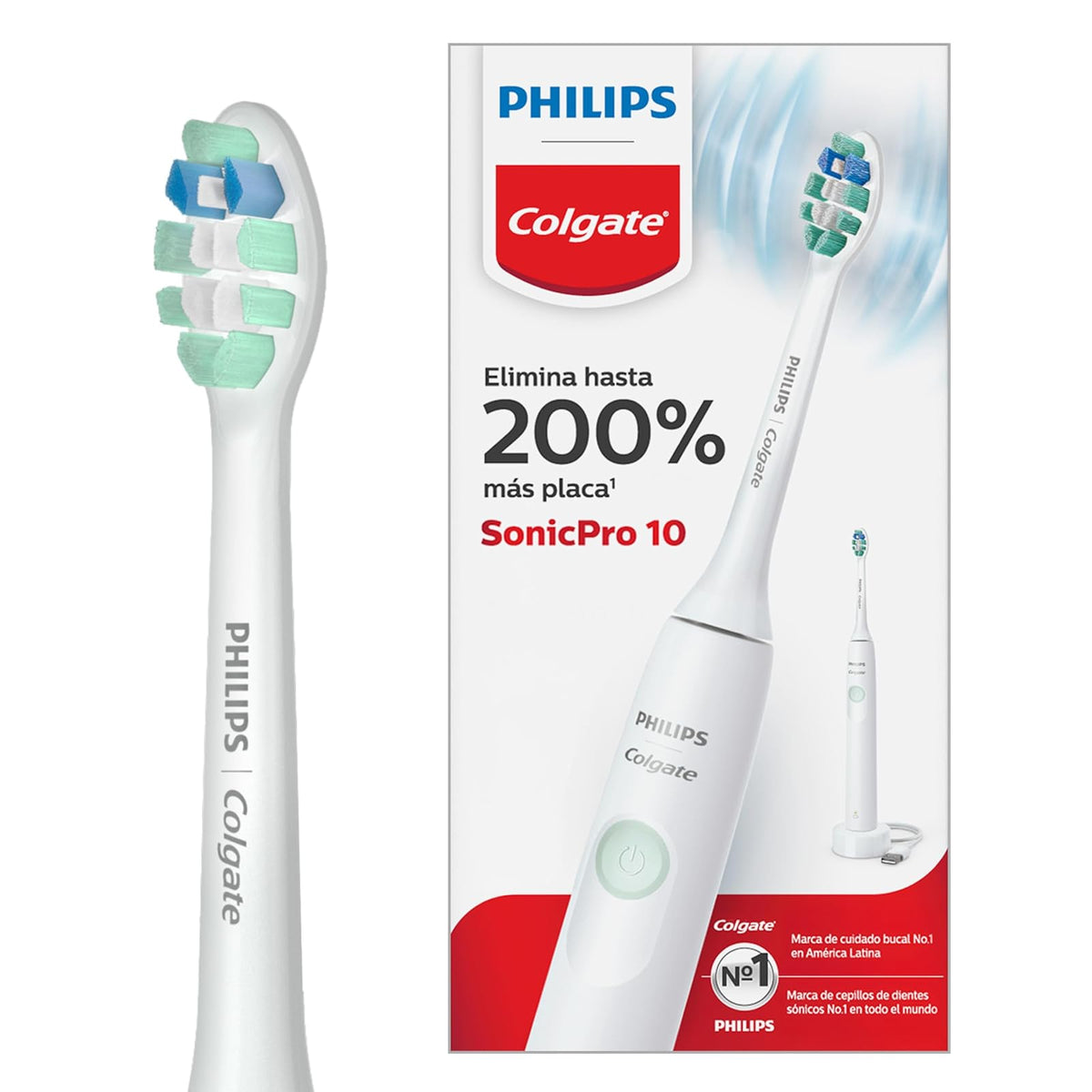 Philips Colgate Cepillo de Dientes Eléctrico SonicPro 10 Recargable | Tecnología sónica, remueve 200% más Placa, batería con larga duración, Ideal para Buena higiene bucal