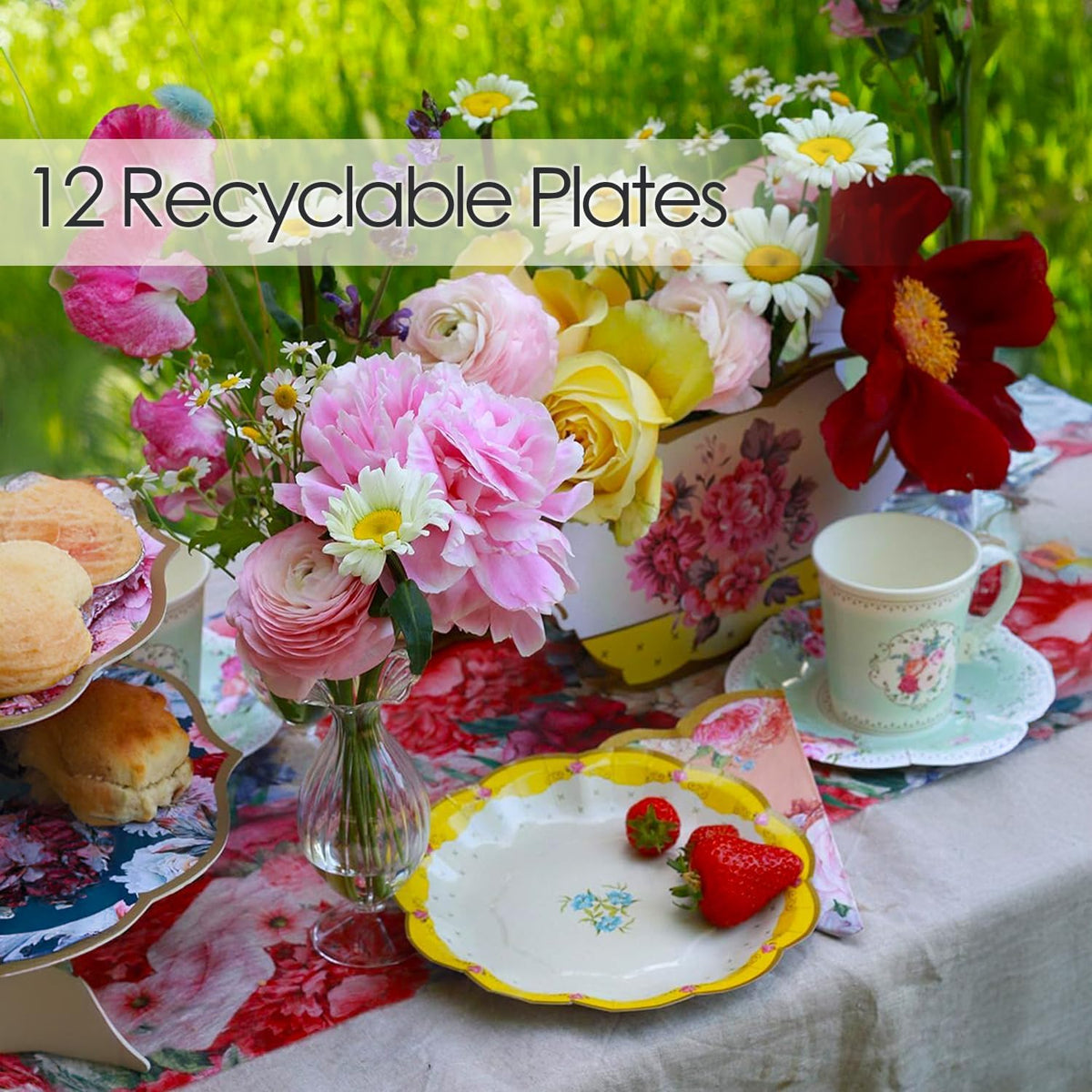 Talking Tables Platos de fiesta de té floral clásico | Paquete de 24 vajilla desechable de 7 pulgadas verdaderamente deliciosa para fiesta de cumpleaños, baby shower, boda, aniversario