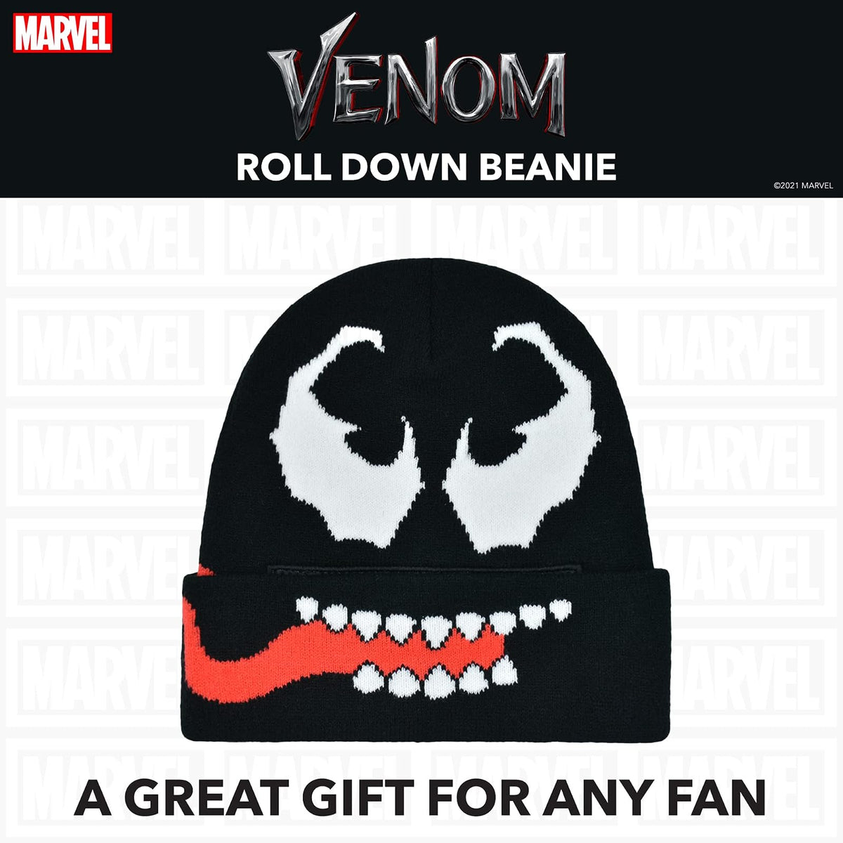Marvel Venom Intarsia - Gorro Enrollable, Color Negro, Talla única, Negro -, One Size