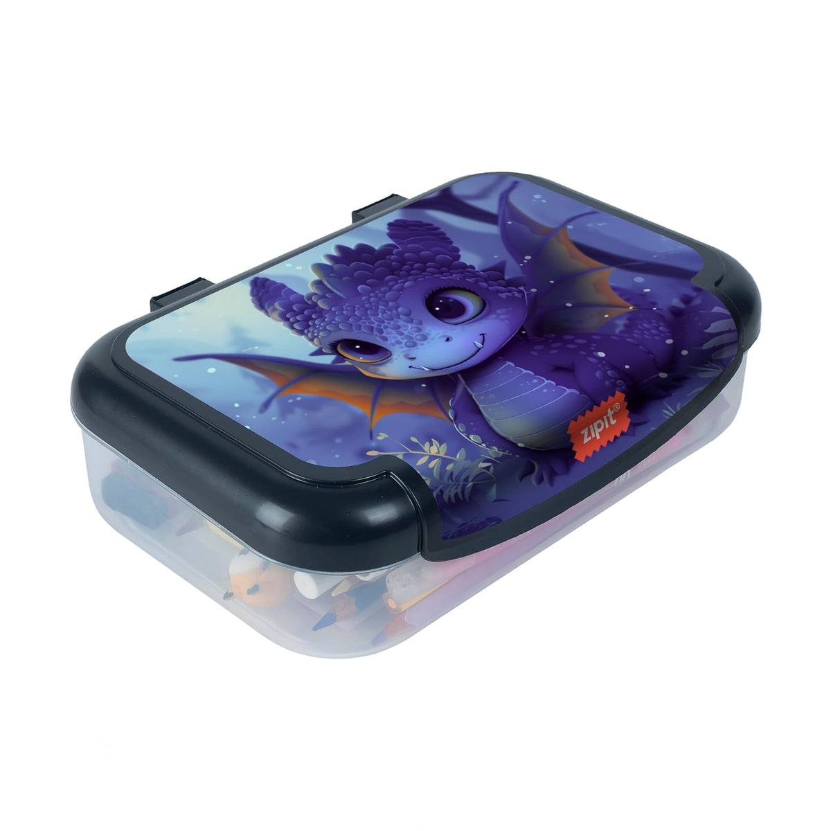 ZIPIT Caja de lápices de plástico reciclado para niños, estuche de gran capacidad para la escuela, caja organizadora de papelería duradera, dragón