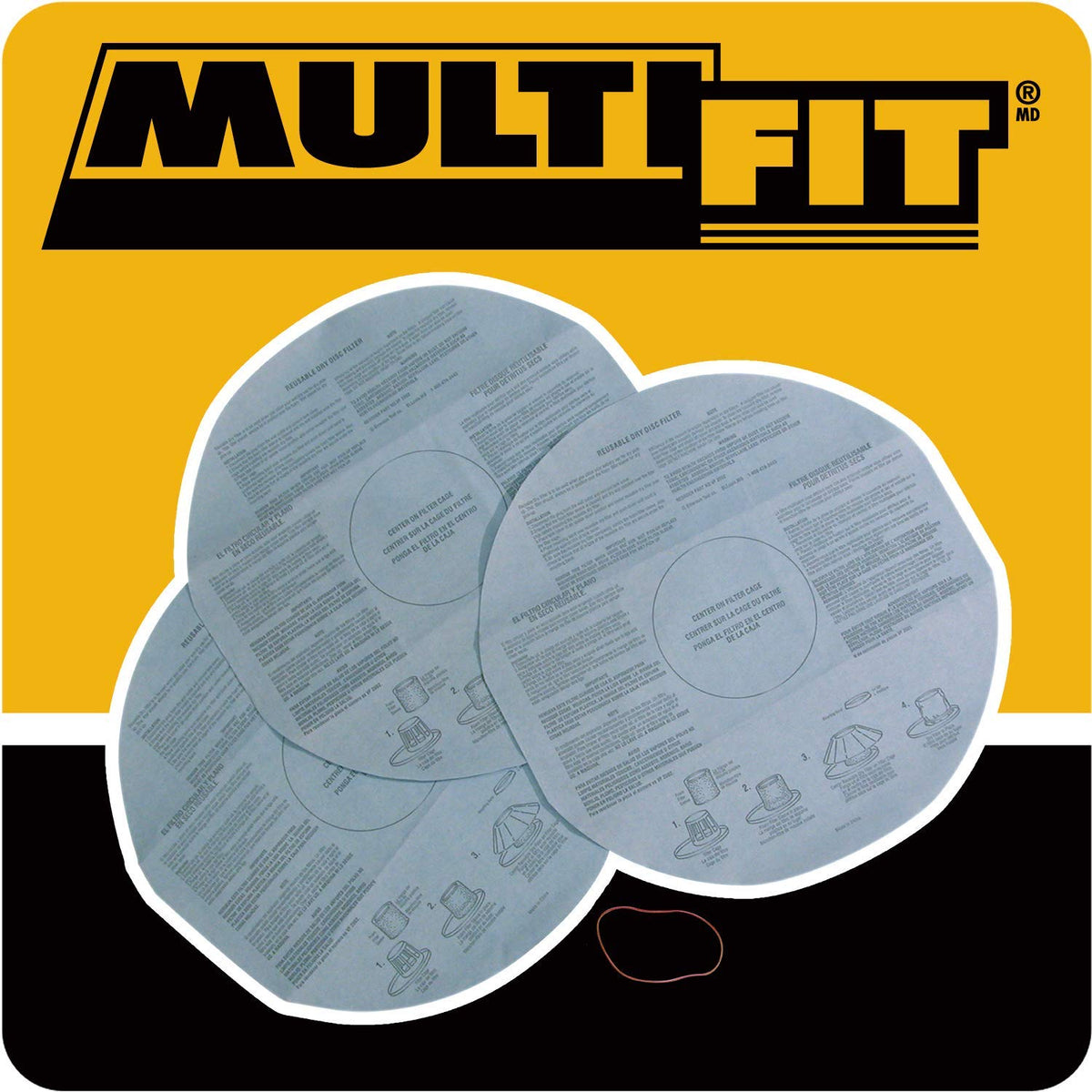 MULTI FIT Filtro de vacío Wet Dry VF2002 Filtros de vacío de disco seco para la mayoría de aspiradoras húmedas y secas de 5 galones y más grandes (3 filtros de disco con 1 banda)
