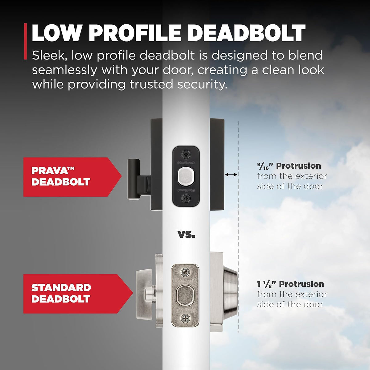 Kwikset Prava - Juego de manija y cerrojo para puerta delantera con palanca reversible interior, color negro mate, resistente a la púa SmartKey Rekey seguridad con protección Microban