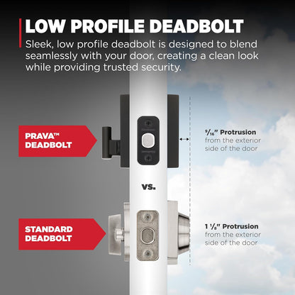 Kwikset Prava - Juego de manija y cerrojo para puerta delantera con palanca reversible interior, color negro mate, resistente a la púa SmartKey Rekey seguridad con protección Microban