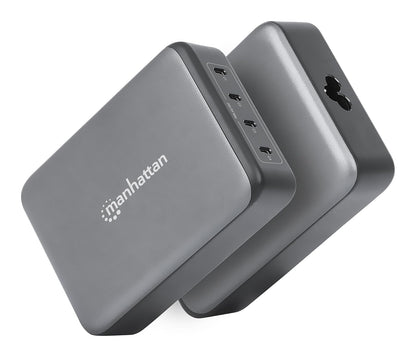 Manhattan 102667 Estación de Carga PD 4 Puertos USB-C 240 W Power Delivery 3.1 GAN, hasta 140 W por Puerto, Carga Rápida Inteligente, Compacta y Segura, Compatible Laptops, Teléfonos y Tablets.