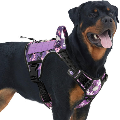 Auroth Arnés Táctico para Perro, Sin Tirones, Reflectante, Ajustable - Camuflaje morado - L