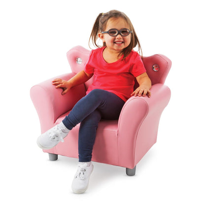 Melissa & Doug Sillón de la corona para niños, muebles infantiles de cuero rosado de imitación, sillón infantil, construcción resistente, 44.45 cm alto x 46.482 cm ancho x 58.42 cm largo