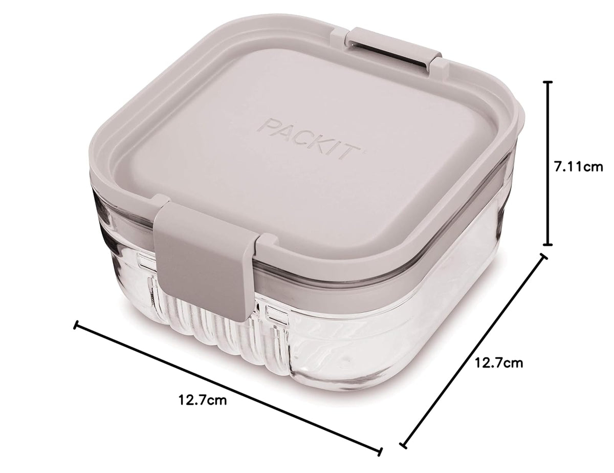 PackIt Mod Lunch Bento Contenedor de almacenamiento de alimentos, Gris Acero, Snack Bento, 1, 1