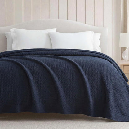 Nautica Baird Navy Cotton Blanket, Full/Queen