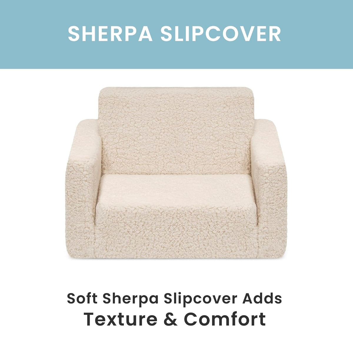 Delta Children Silla Cozee Flip-out Sherpa Convertible 2 en 1 en Sillón Reclinable para Niños - Color: Crema