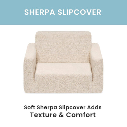 Delta Children Silla Cozee Flip-out Sherpa Convertible 2 en 1 en Sillón Reclinable para Niños - Color: Crema
