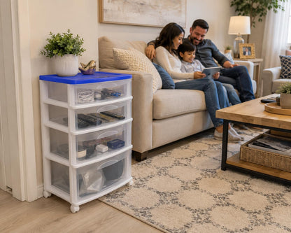 Italhome Cajonera De Plástico, Cajonera Organizador Multiusos Con 4 Cajones Grandes Transparentes Tor