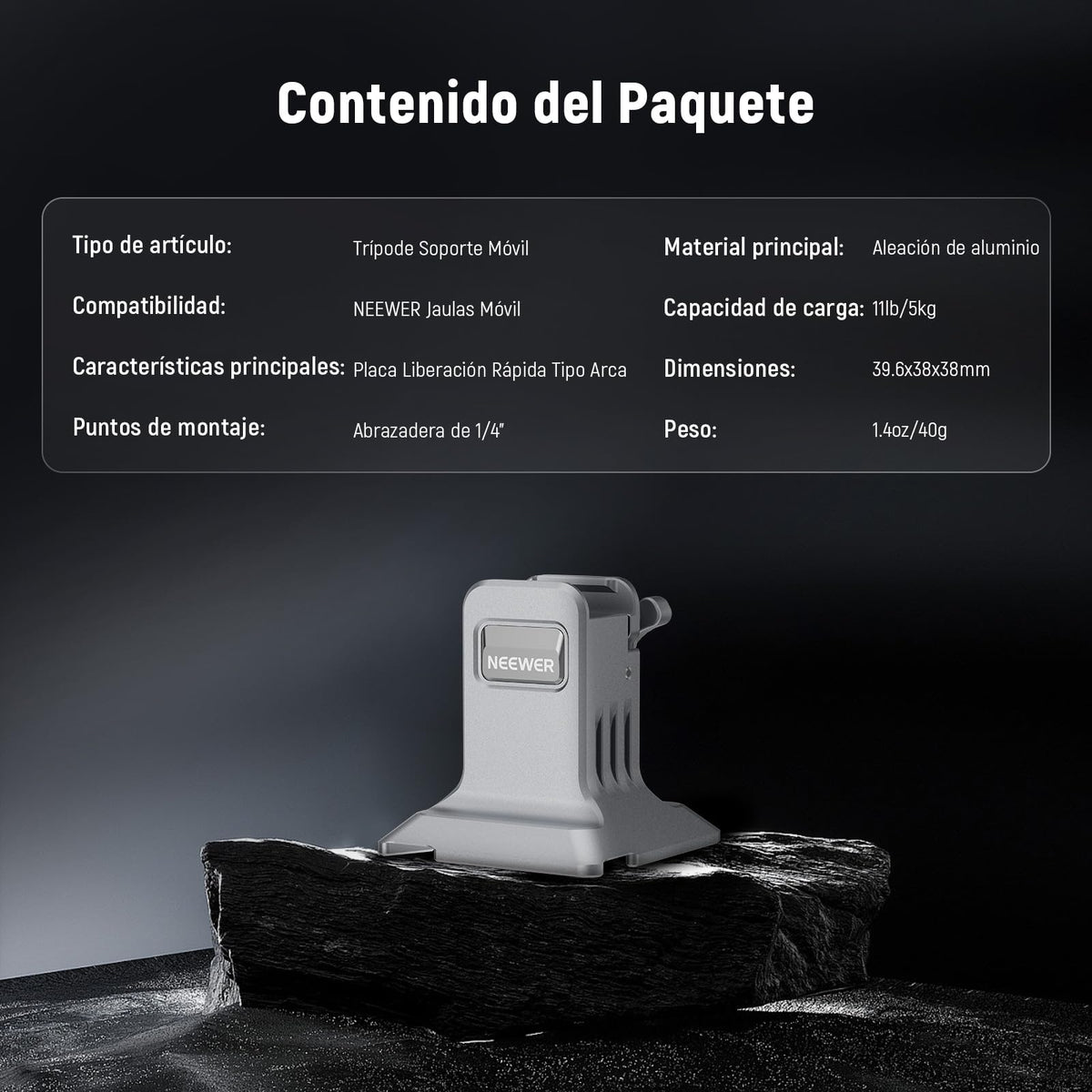 NEEWER Móvil Trípode Soporte Mount con Base Tipo Arca, Rosca 1/4", Liberación Rápida Clamp Compatible con iPhone 16 Pro MAX S25 Ultra Phone Cage dji RS4 Mini R4 Pro RS3 Pro RS2 RSC2, Plateado, PA124