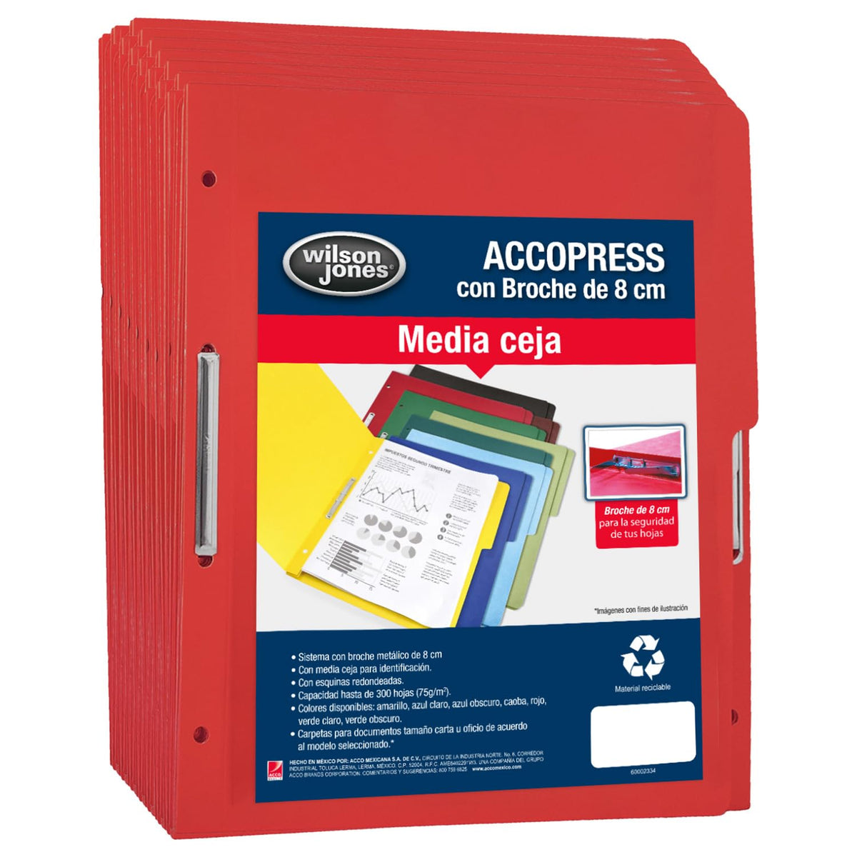 Wilson Jones Accopress Carpeta Carta con Broche, 300 Hojas, Rojo, 90 Piezas