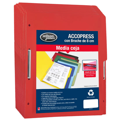 Wilson Jones Accopress Carpeta Carta con Broche, 300 Hojas, Rojo, 90 Piezas