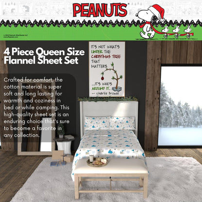 Franco Peanuts Snoopy - Juego de sábanas de Franela súper Suave de 100% algodón, tamaño Queen, (Producto con Licencia Oficial)