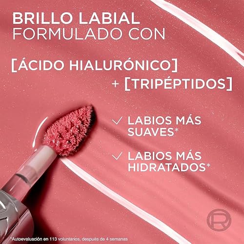 L'Oréal Paris Plump Ambition Lip Oil, Brillo Labial Efecto Voluminizador con Ácido Hialurónico, Hidratación Intensa para tus Labios, Tono Nude Macaron, 5 ml