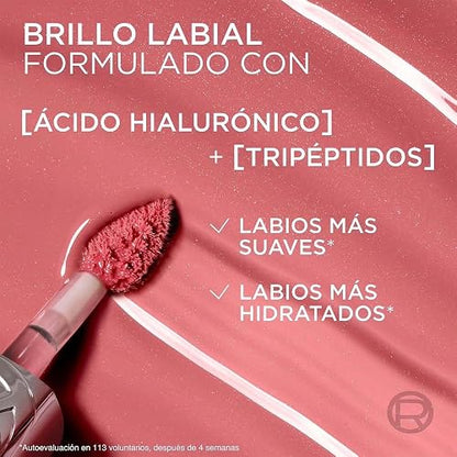 L'Oréal Paris Plump Ambition Lip Oil, Brillo Labial Efecto Voluminizador con Ácido Hialurónico, Hidratación Intensa para tus Labios, Tono Nude Macaron, 5 ml